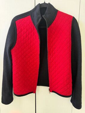 Black and Red Reversible Zip-up Wool Sweater